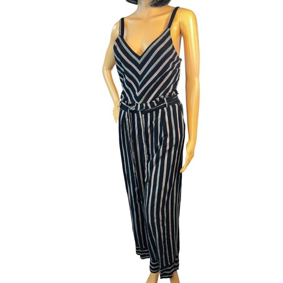 Harper Womens Sleeveless Stripe Jumpsuit with Belt Size M Avant garde Y2K Boho - Picture 1 of 12